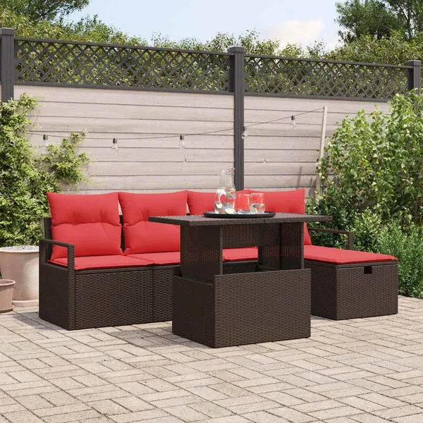 Ensemble de canapé de jardin 6 pcs Marron Poly rotin