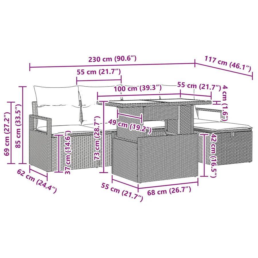 Ensemble de canapé de jardin 6 pcs Marron Poly rotin - 15