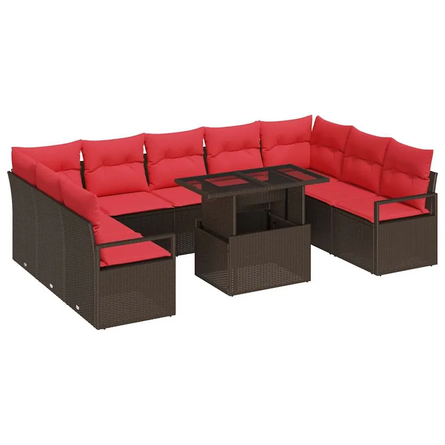 Ensemble de canapé de jardin 10 pcs Marron Poly rotin - 2