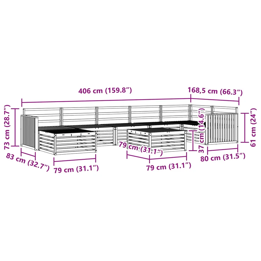 Ensemble de canapés d'extérieur 8 pc Blanc Bois d'Acacia Massif - 10