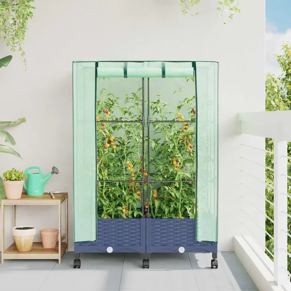 Jardinière de jardin avec couverture de serre et roues 2 pc PP