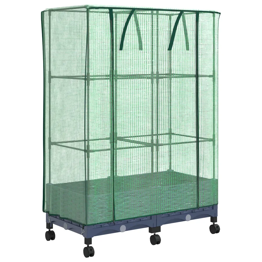 Jardinière de jardin avec couverture de serre et roues 2 pc PP - 2