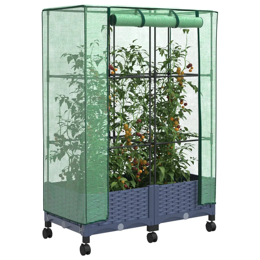 Jardinière de jardin avec couverture de serre et roues 2 pc PP - 3