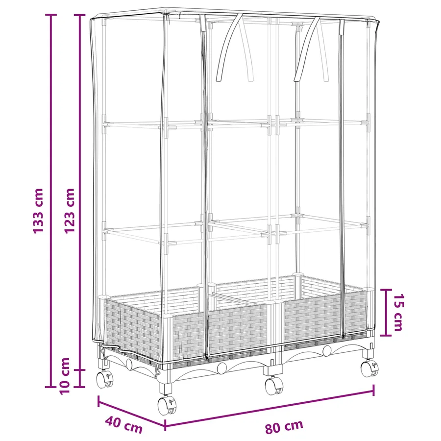 Jardinière de jardin avec couverture de serre et roues 2 pc PP - 8