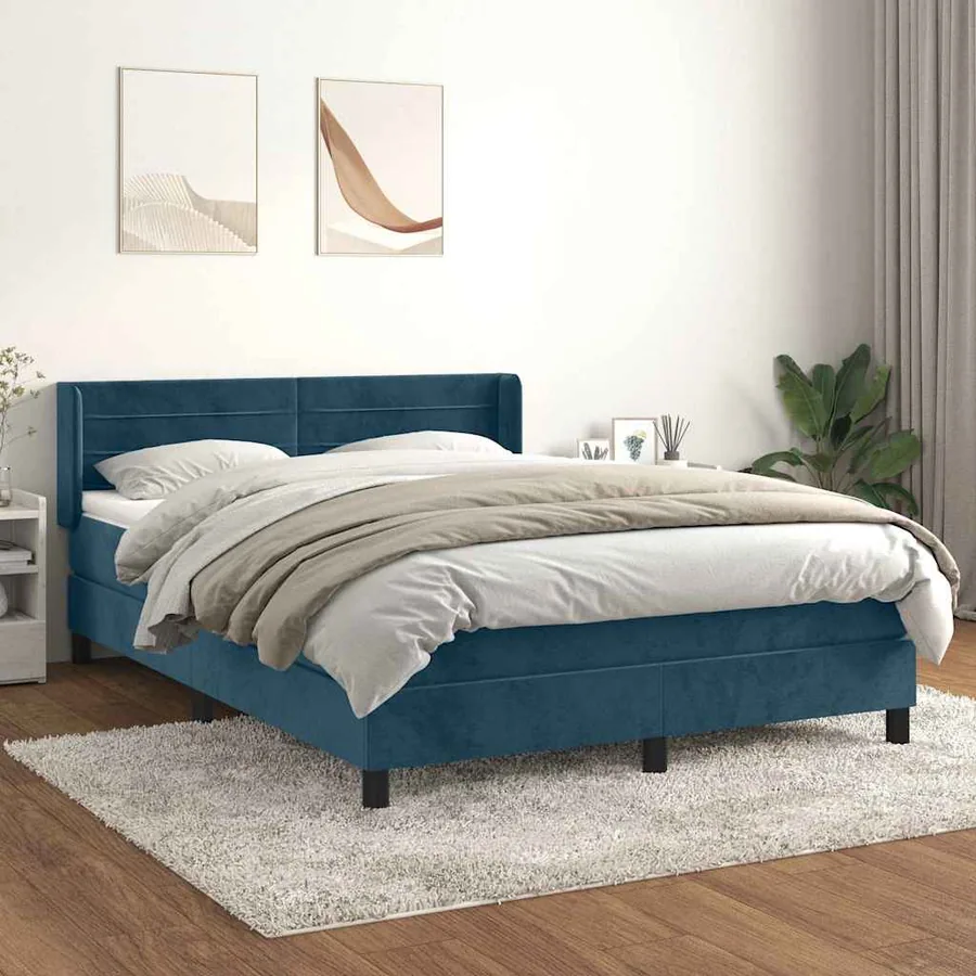 Sommier à lattes de lit et matelas Bleu foncé 140x200cm Velours