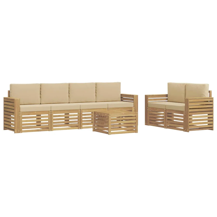 Ensemble de canapés d'extérieur 7 pcs Blanc et Beige Polyester - 2