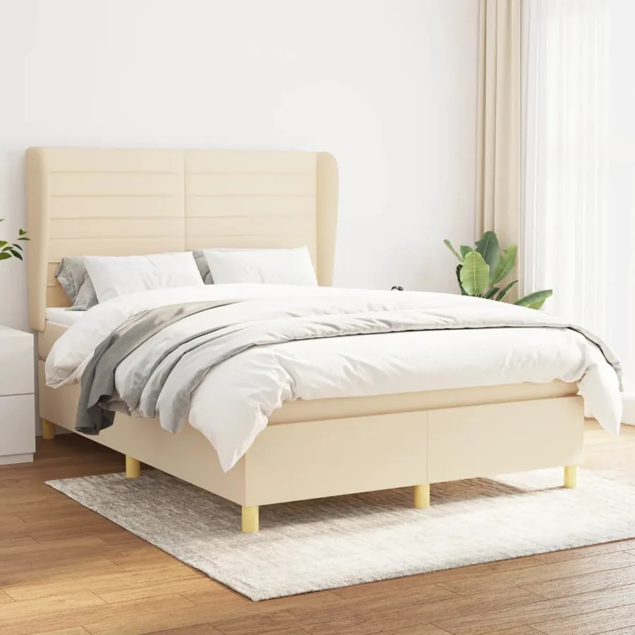 Sommier à lattes de lit avec matelas Crème 140x200 cm Tissu