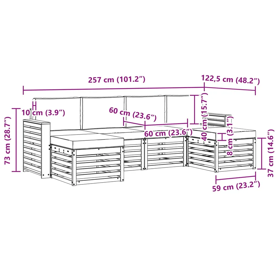 Ensemble de canapés d'extérieur 6 pcs Blanc et gris clair - 6
