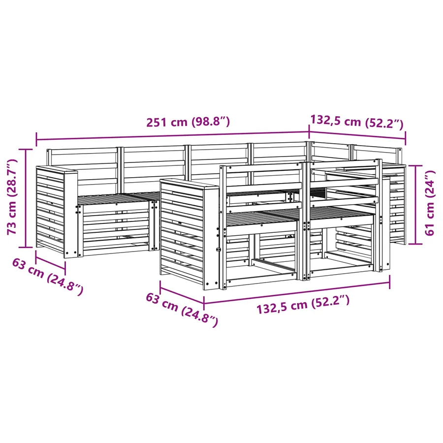 Ensemble de canapés d'extérieur 7 pcs Blanc 251 x 132,5 x 73 cm - 6