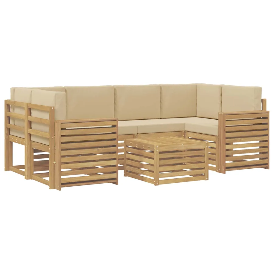 Ensemble de canapés d'extérieur 7 pcs Blanc et Beige Polyester - 2