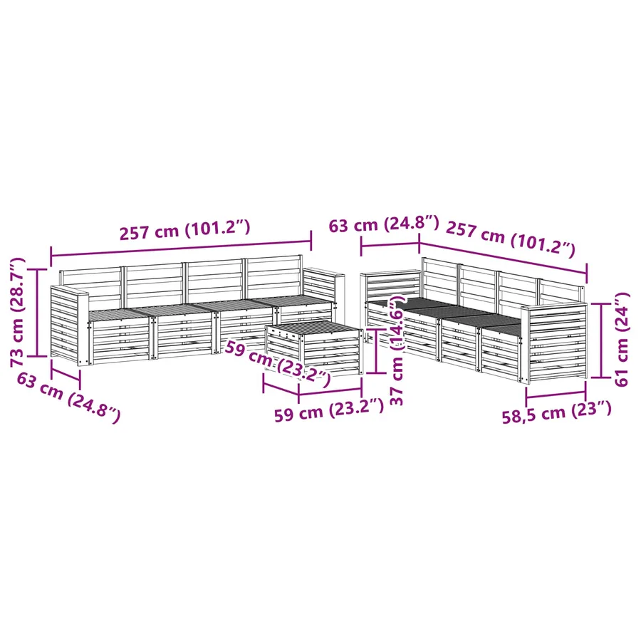 Ensembles de canapés 9 pcs Blanc 59 x 59 x 37 cm - 8