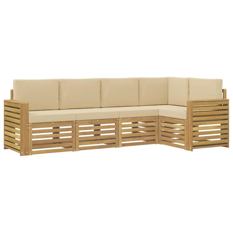 Ensemble de canapés d'extérieur 5 pcs Blanc et Beige - 2