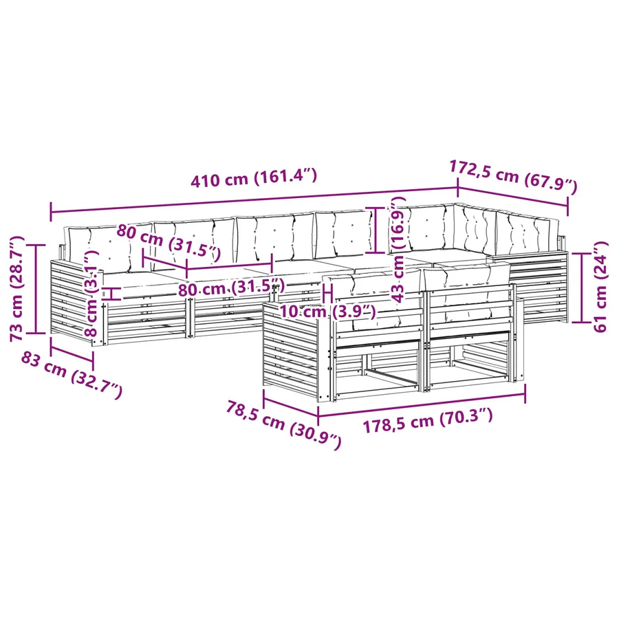 Ensemble de canapés d'extérieur 8 pc Blanc et crème Polyester - 8