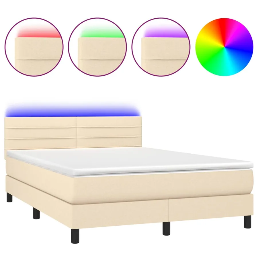 Sommier à lattes de lit avec matelas LED Crème 140x200 cm Tissu - 2