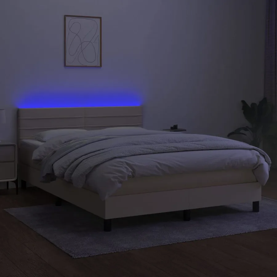 Sommier à lattes de lit avec matelas LED Crème 140x200 cm Tissu - 4