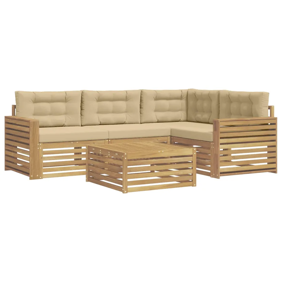 Ensemble de canapés d'extérieur 5 pc Blanc et Beige Polyester - 2