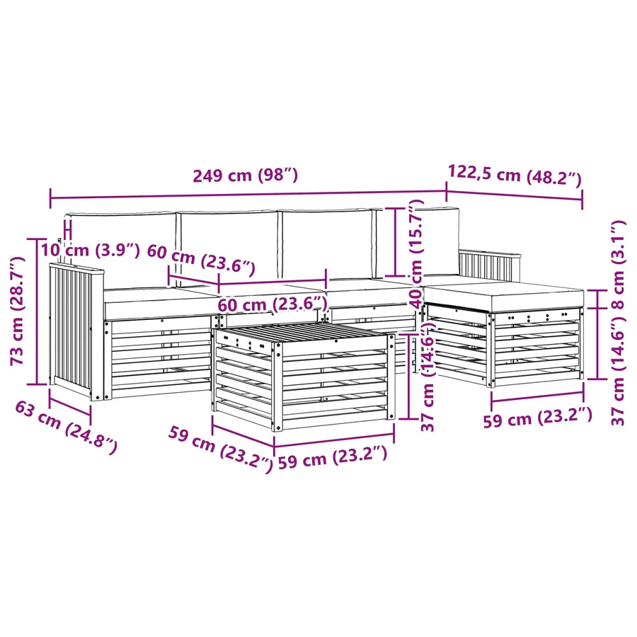 Ensemble de canapés d'extérieur 6 pcs Blanc et gris clair - 7