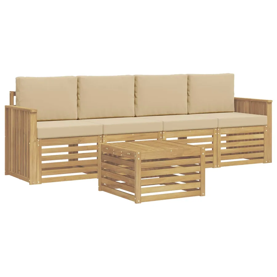 Ensemble de canapés d'extérieur 5 pcs Blanc et Beige Polyester - 2