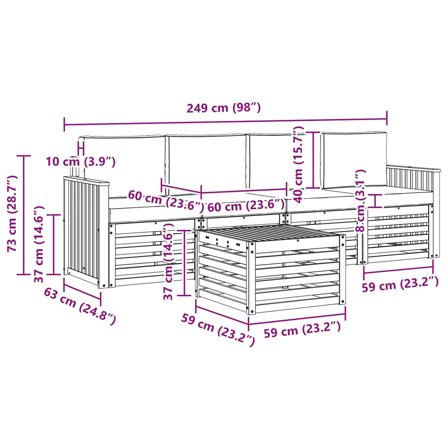 Ensemble de canapés d'extérieur 5 pcs Blanc et Beige Polyester - 6