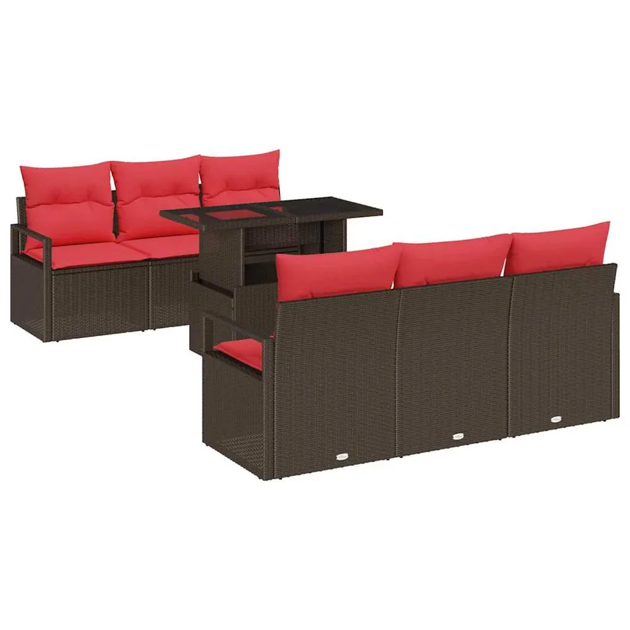 Ensemble de canapé de jardin 7 pcs Marron Poly rotin - 2