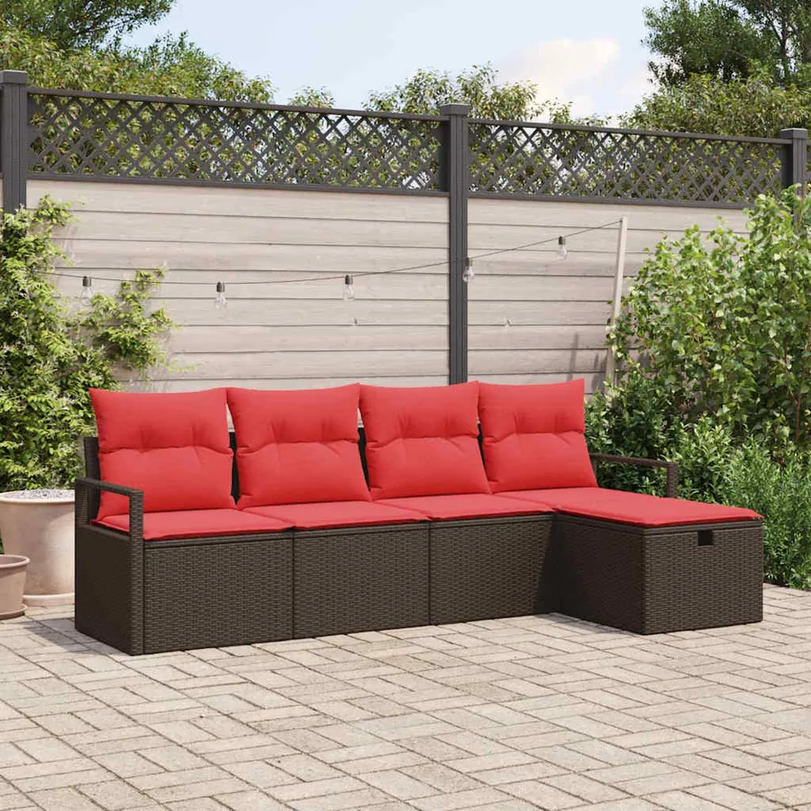 Ensemble de canapé de jardin 5 pcs Marron polyrotin