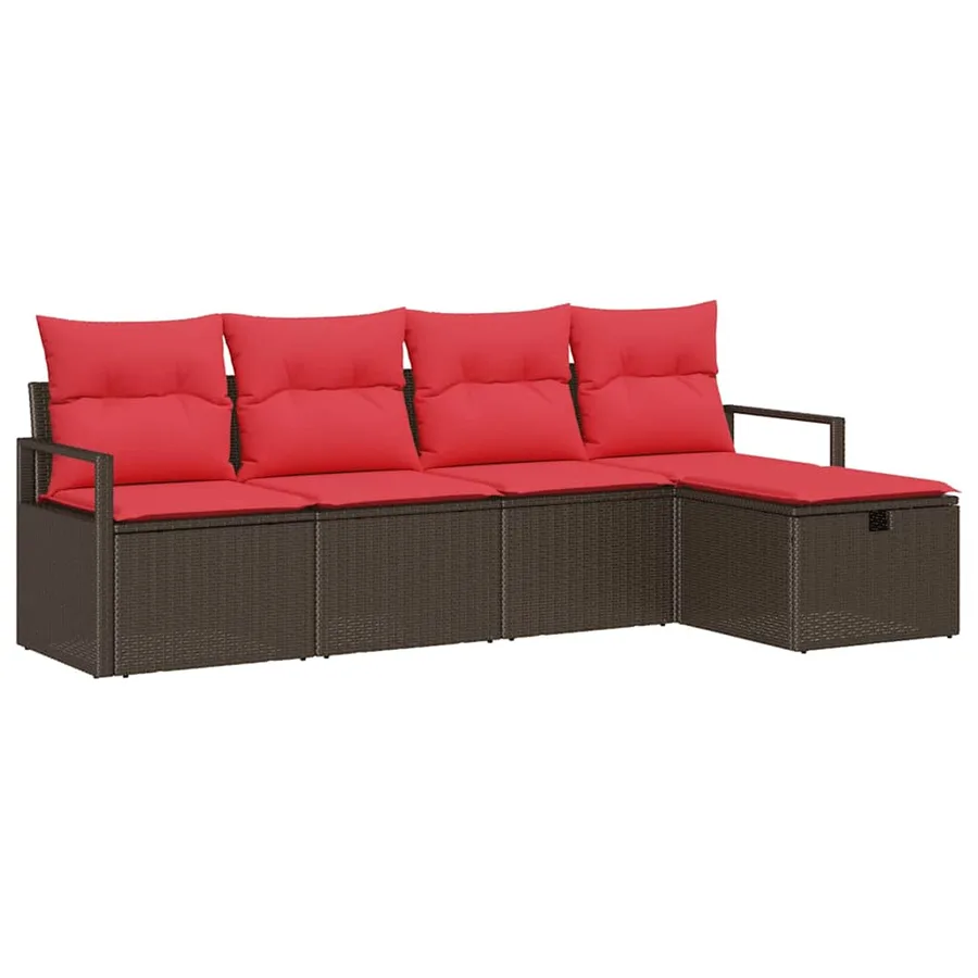 Ensemble de canapé de jardin 5 pcs Marron polyrotin - 2