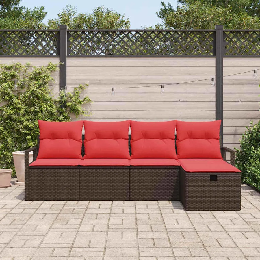 Ensemble de canapé de jardin 5 pcs Marron polyrotin - 3