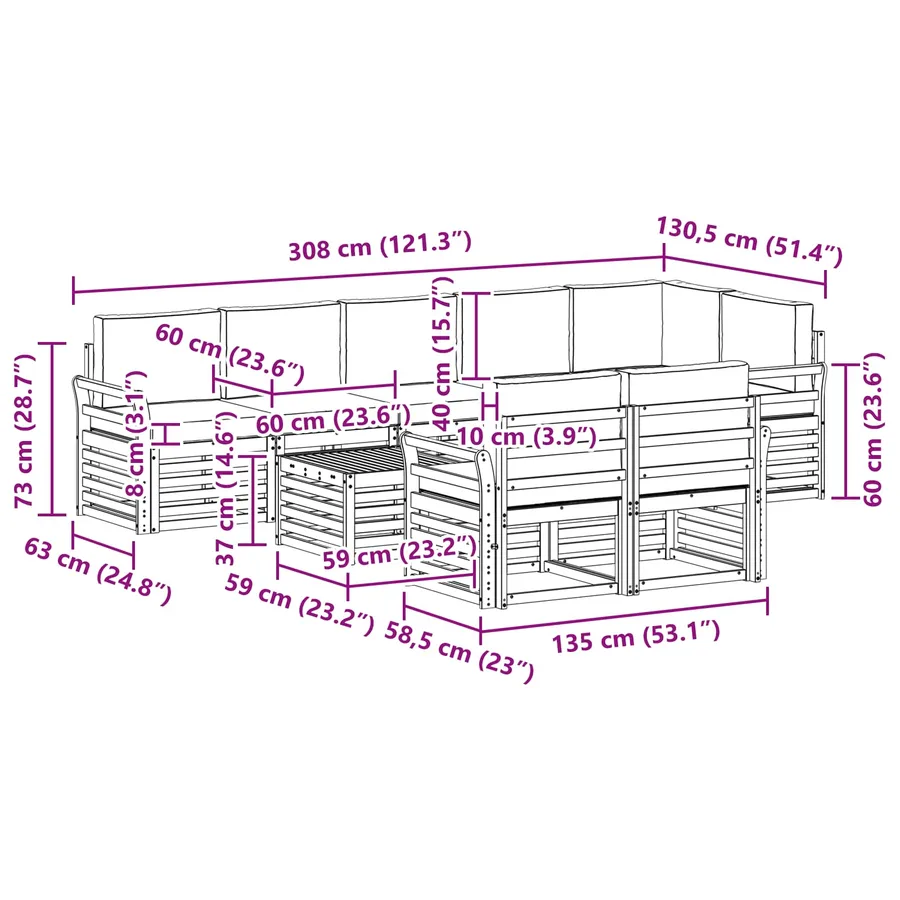 Ensemble de canapés d'extérieur 9 pcs Blanc et anthracite - 8