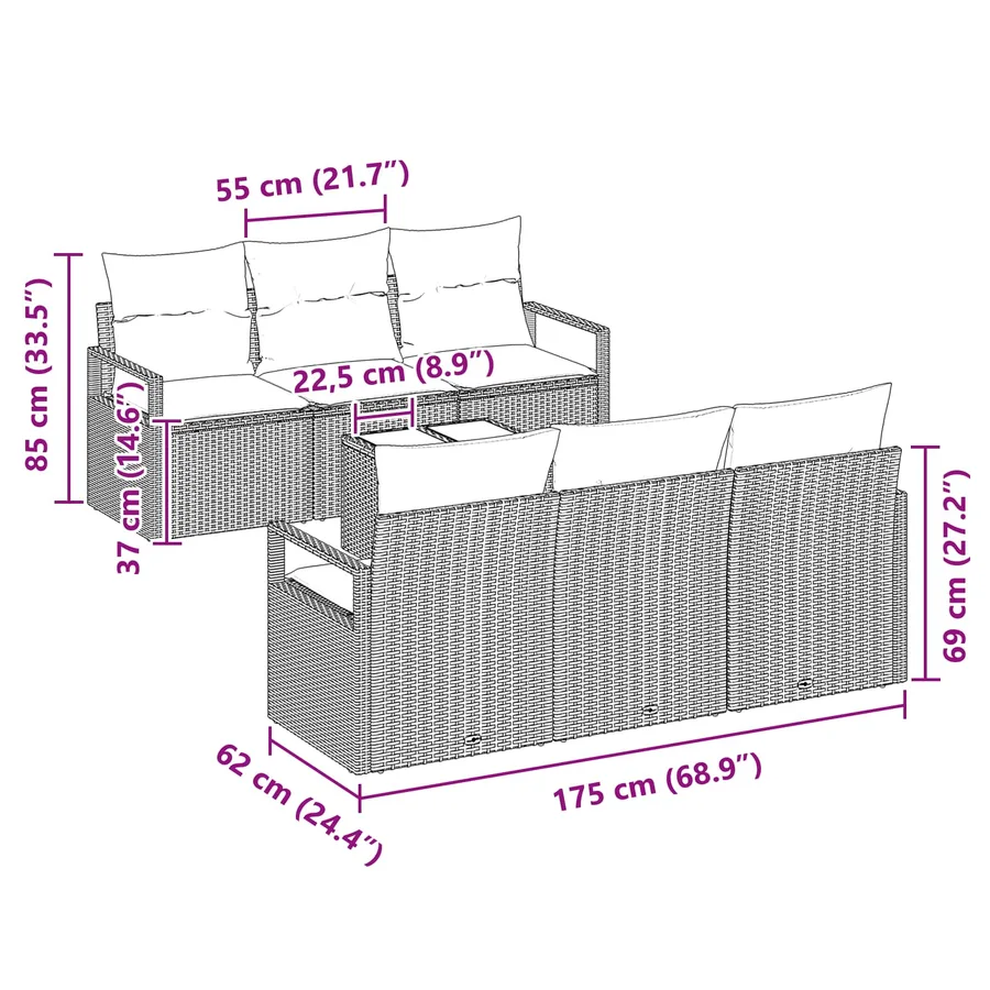 Ensemble de canapé de jardin 7 pcs Beige et Rouge polyrotin - 11