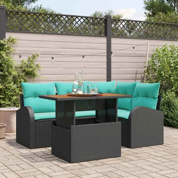 Ensemble de canapé de jardin 5 pcs Noir Poly rotin