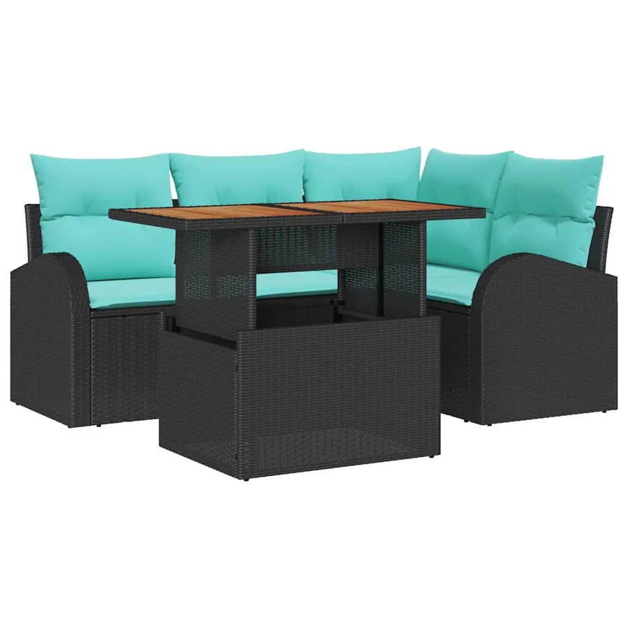 Ensemble de canapé de jardin 5 pcs Noir Poly rotin - 2