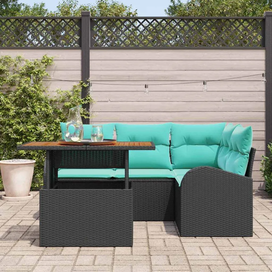 Ensemble de canapé de jardin 5 pcs Noir Poly rotin - 3