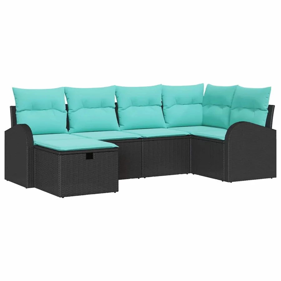 Ensemble de canapé de jardin avec coussin 6 pcs Noir polyrotin - 2