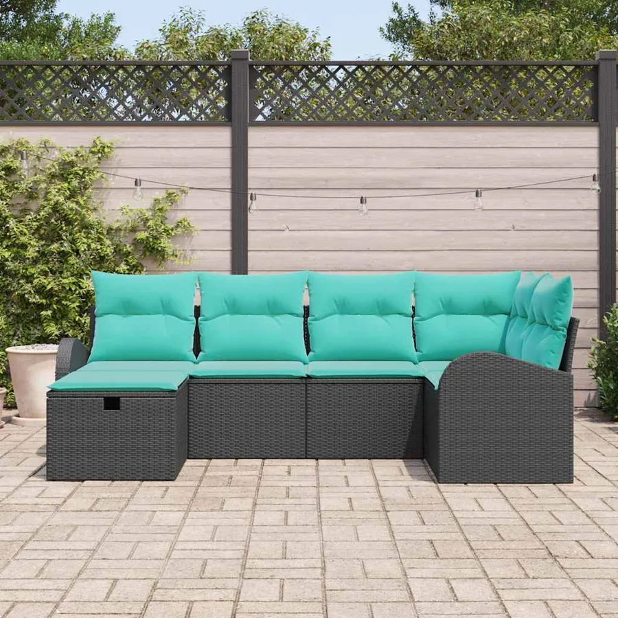 Ensemble de canapé de jardin avec coussin 6 pcs Noir polyrotin - 3