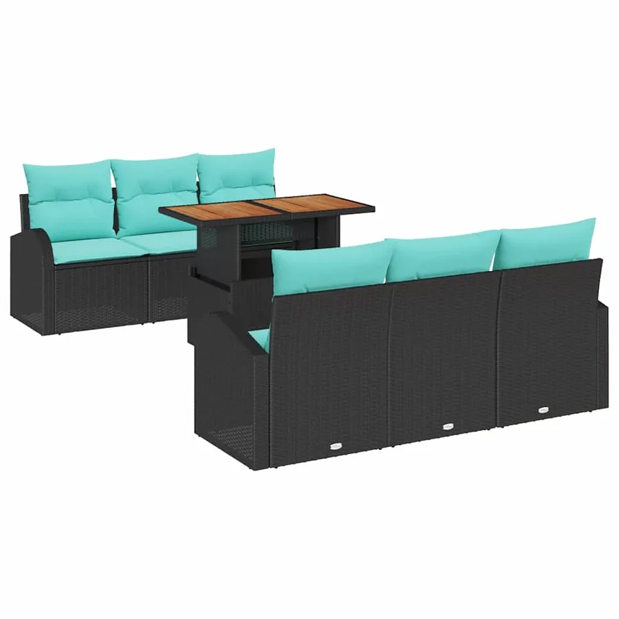 Ensemble de canapé de jardin 7 pcs Noir Poly rotin - 2