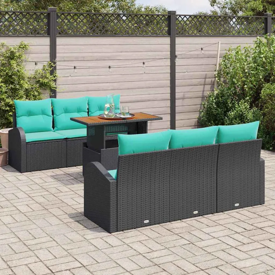 Ensemble de canapé de jardin 7 pcs Noir Poly rotin - 3