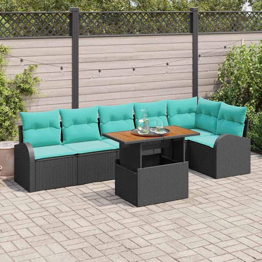 Ensemble de canapé de jardin 7 pcs Noir Poly rotin