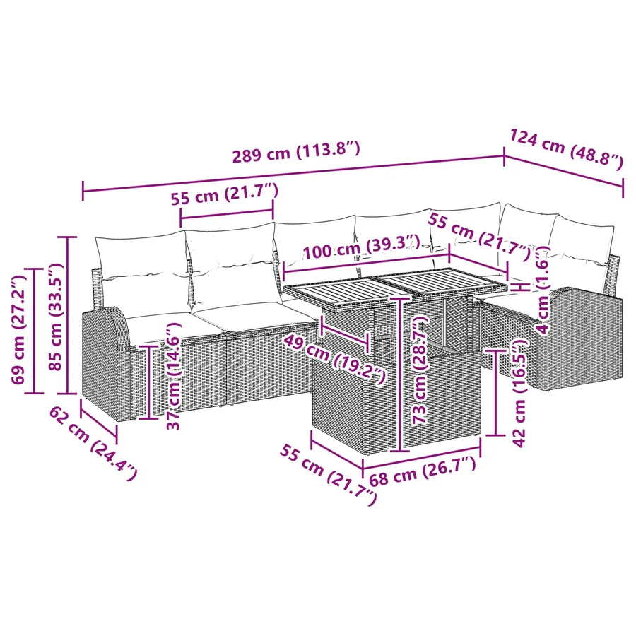Ensemble de canapé de jardin 7 pcs Noir Poly rotin - 15