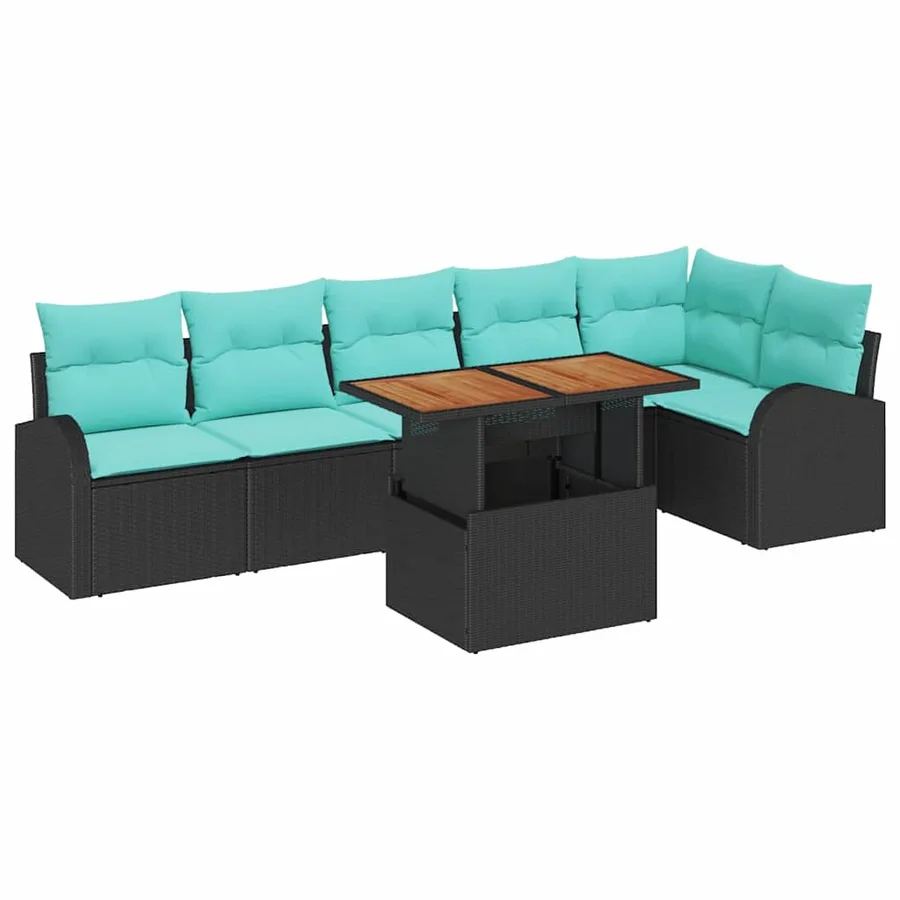 Ensemble de canapé de jardin 7 pcs Noir Poly rotin - 2