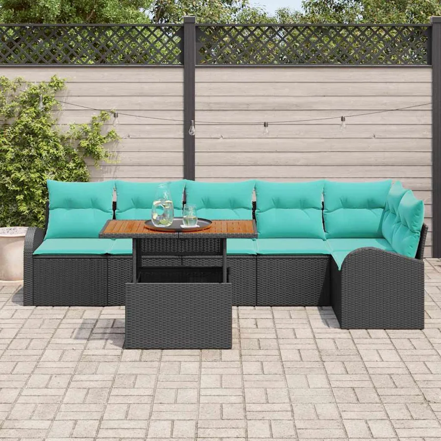 Ensemble de canapé de jardin 7 pcs Noir Poly rotin - 3