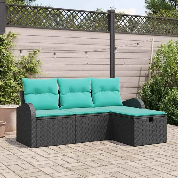 Ensemble de canapé de jardin avec coussin 4 pcs Noir polyrotin