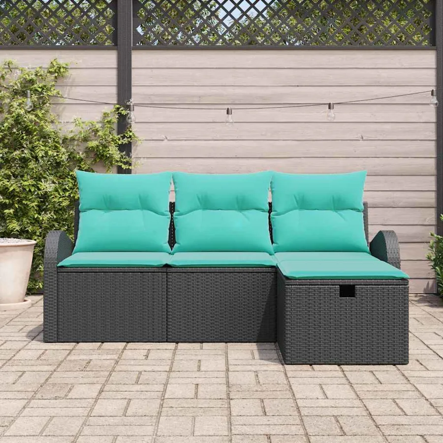 Ensemble de canapé de jardin avec coussin 4 pcs Noir polyrotin - 3