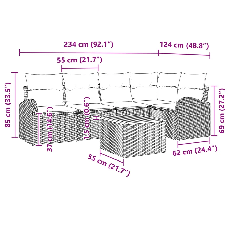 Ensemble de canapé de jardin 6 pcs Noir et turquoise polyrotin - 17
