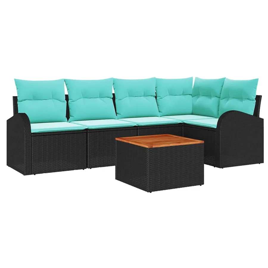 Ensemble de canapé de jardin 6 pcs Noir et turquoise polyrotin - 2