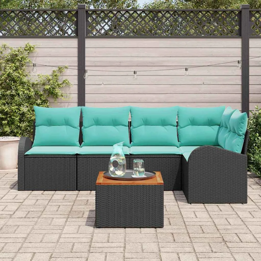 Ensemble de canapé de jardin 6 pcs Noir et turquoise polyrotin - 3