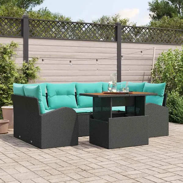 Ensemble de canapé de jardin 7 pcs Noir Poly rotin