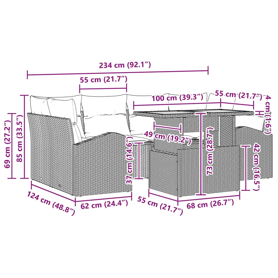 Ensemble de canapé de jardin 7 pcs Noir Poly rotin - 15