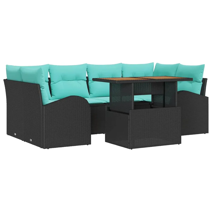 Ensemble de canapé de jardin 7 pcs Noir Poly rotin - 2