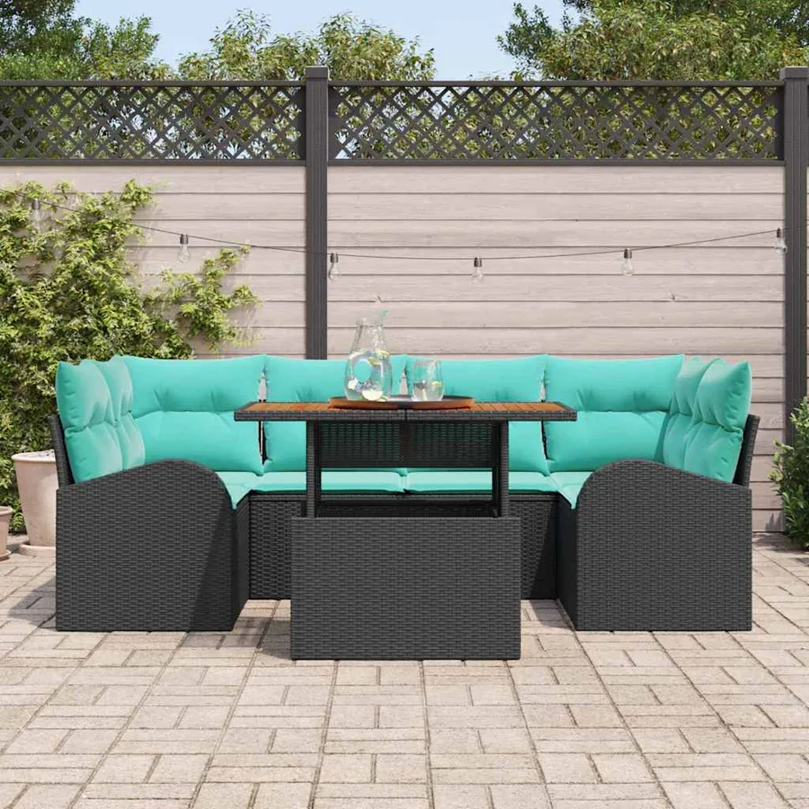 Ensemble de canapé de jardin 7 pcs Noir Poly rotin - 3
