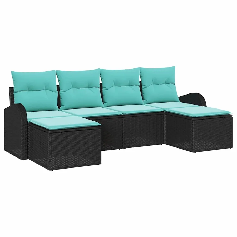 Ensemble de Canapés 6 pcs Noir et turquoise polyrotin - 2